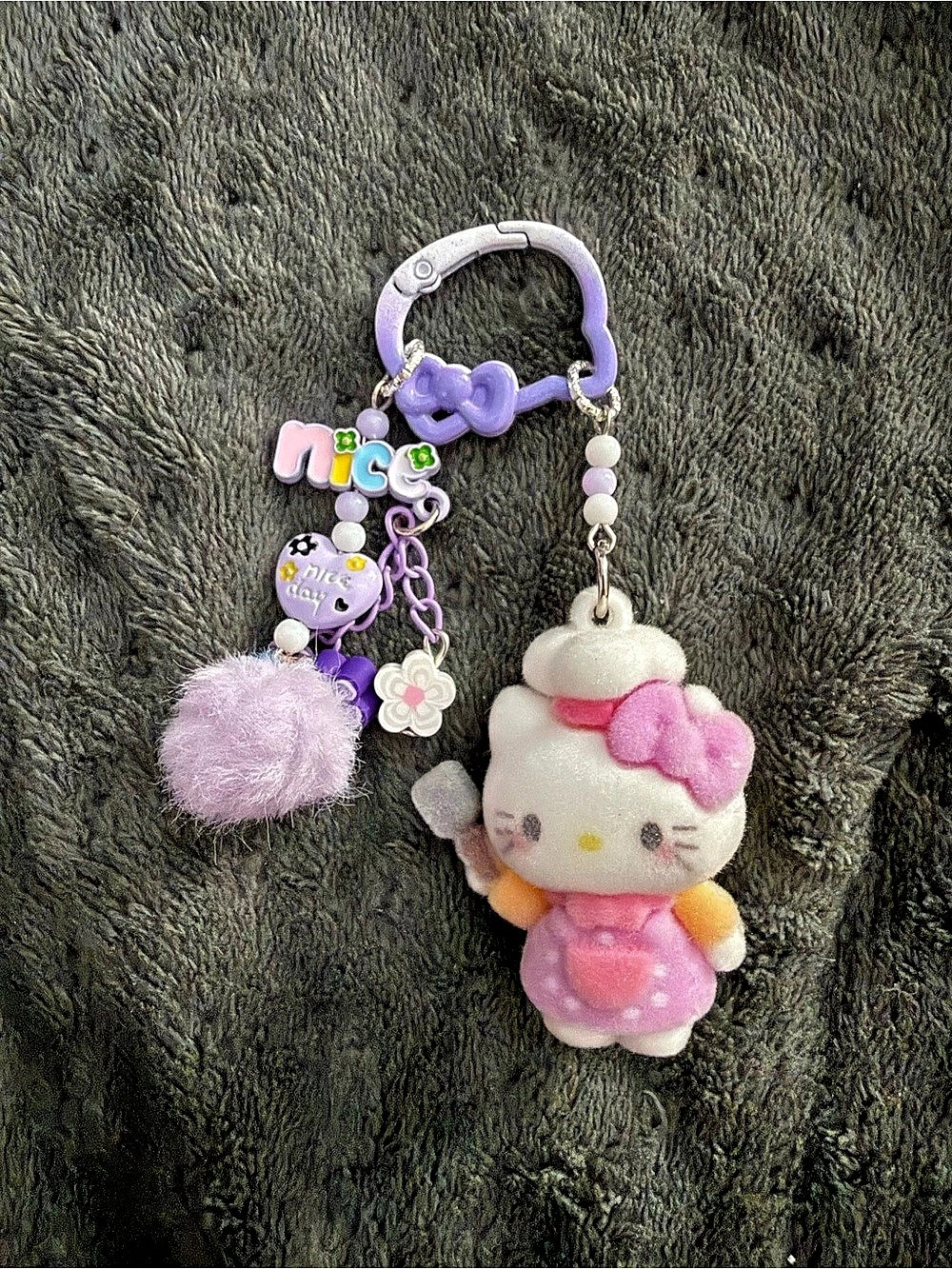 Sanrio Hello Kitty Chef Flocked Figurine Keychain with Pom-Pom